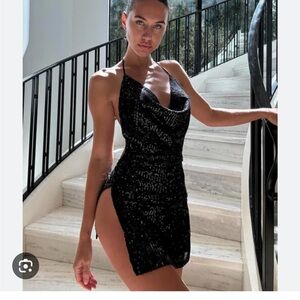 Fashion Nova Black Sequin Backless Dress